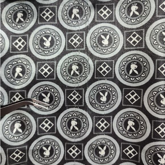 Vintage 90s Playboy Robe Mens Regular One Size Gray Satin Kimono All Over Logo - Picture 5 of 10